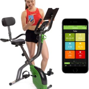 ShareVgo Bluetooth Smart Folding Semi Recumbent Magnetic Upright Exercise Bike with free APP for Indoor Bike Workout Log and Track, Backrest, Pulse Sensors and Tablet Holder – SXB1000