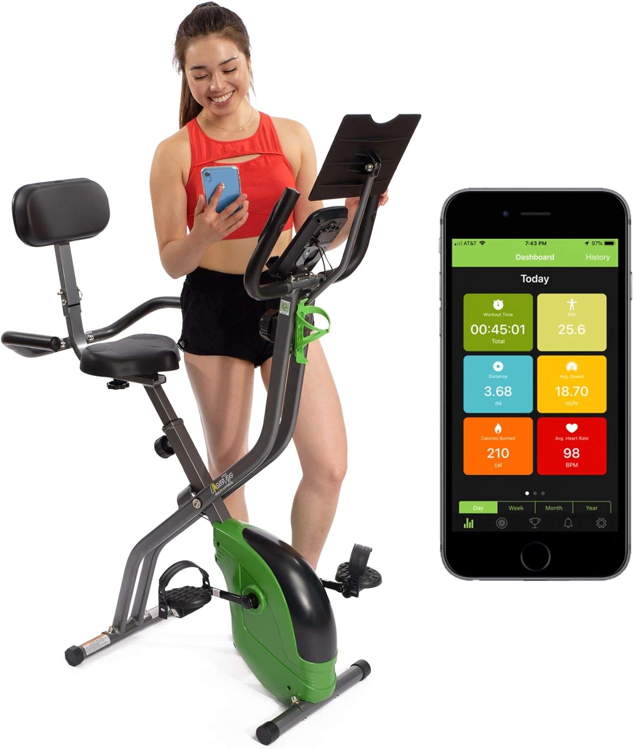 ShareVgo Bluetooth Smart Folding Semi Recumbent Magnetic Upright Exercise Bike with free APP for Indoor Bike Workout Log and Track, Backrest, Pulse Sensors and Tablet Holder - SXB1000