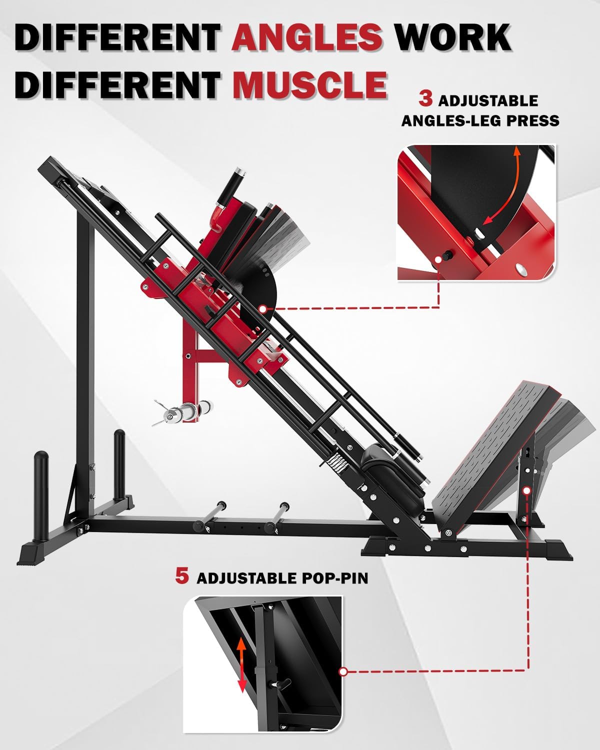 Leg Press Hack Squat Machine with Back Support Cushion, 3 in 1 Adjustable Leg Press Machine with Quad Track Roller System, Hack Squat Machine - Image 8