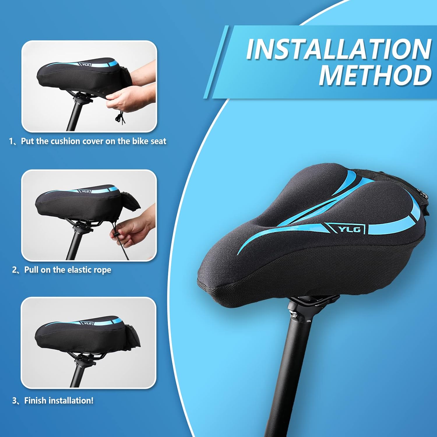 YLG Bike Seat Cover, Memory Foam & Gel Bike Seat Cushion Cover for Men Women, Comfortable Bicycle Seat Cover for Peloton/Fixed/Cruiser/Indoor/Outdoor Bike seat with Waterproof Cover - Image 6