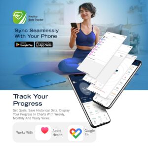 Nautica Body Tracker Digital Bathroom Scale, Bluetooth-Enabled Smart Scale with BMI, Body Fat, Muscle Mass Tracking & More, Syncs with Smartphone App for Body Composition Tracking, 440 Lbs.