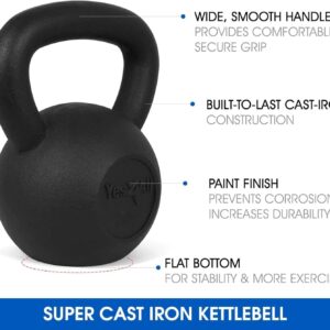 Yes4All Cast Iron Kettlebell, Strength Training Kettlebells 5-80 Lb (5,10,15,20,25,30,35,40,45,50,60,70,80 Lb) for Full Body Workout, Push up, Strength Training – Single & Kettlebell Set of 2 for Men