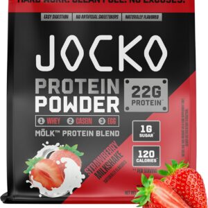 Jocko Fuel Mölk Whey Protein Powder 22g Low Sugar Monk Fruit Blend – Muscle Recovery & Growth, Packaging May Vary (27 Servings, Strawberry Milkshake)