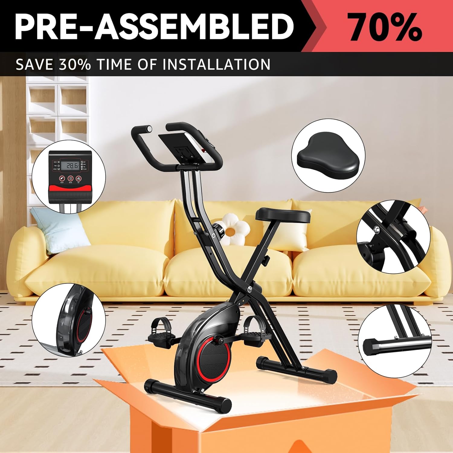 Lightweight 33LB Foldable Exercise Bike for Small Apartments, Stationary Bikes for Home Workout, Indoor Portable Cycling Bike with 16-Level Magnetic Resistance, 260LBS Capacity, 5.5 LBS Flywheel - Image 7