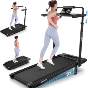 ANCHEER Treadmill with 12%/15% Incline, Folding Walking Pad with Handle Bar, 320-450lb Capacity Under Desk Foldable 3.5HP Treadmills for Home/Office/Gym,Installation-Free