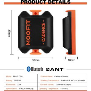 moofit Cadence Speed Sensor, Bluetooth & ANT+ Wireless RPM Cycling Spin Bike Cadence Sensor for Wahoo/Coosporide/Rouvy/Peloton, IP67 Waterproof, Orange