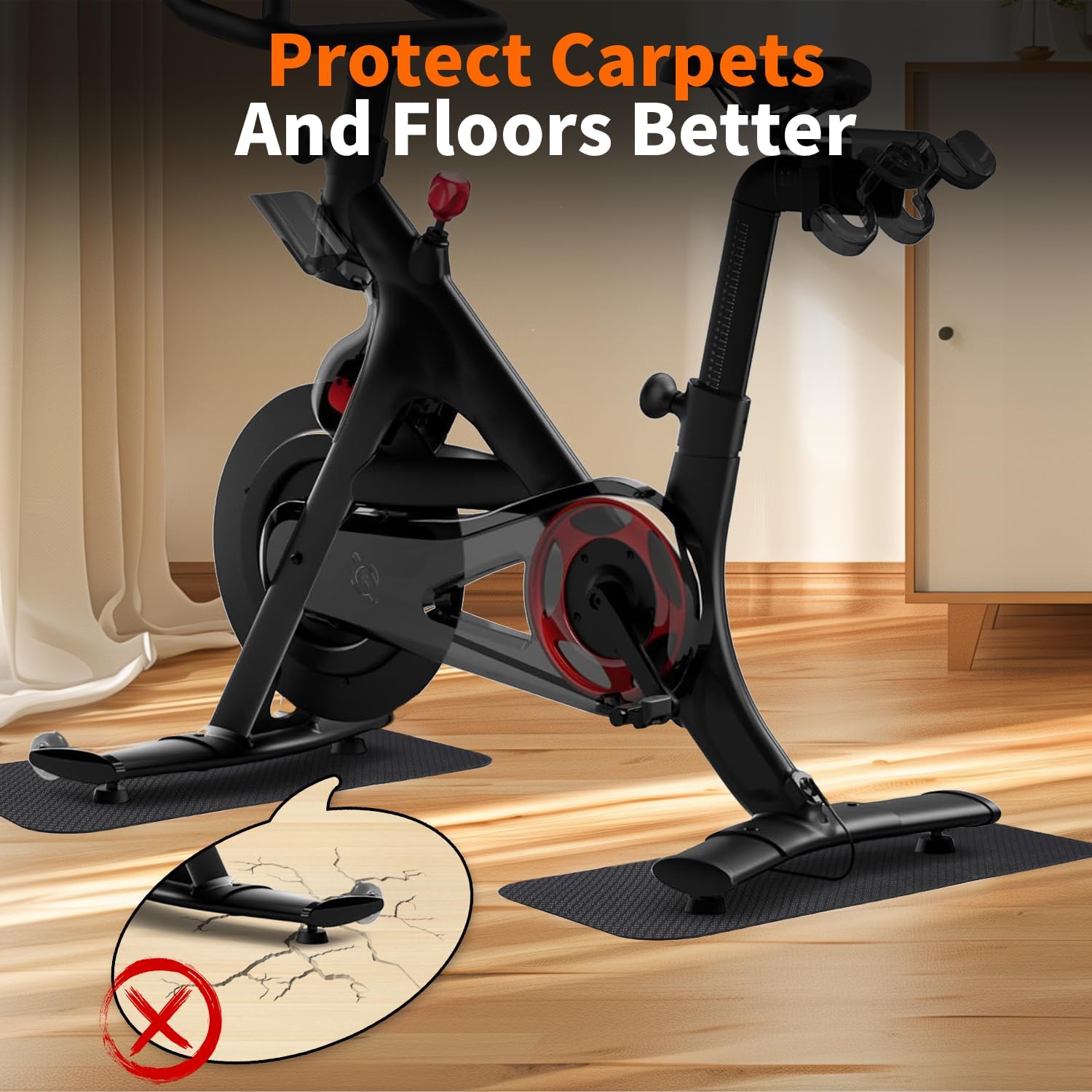 2PCS Bike/Rowing Machine Mat for Carpet Floors, Compatible with Peloton/Yosuda, Bike Mat for Hardwood Floors, Mat for Under Bike on Carpet, Indoor Stationary Bike mat,Cycling, Noise Shock Absorption - Image 3
