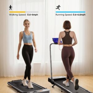 2-in-1 Foldable Treadmill with 3-Level 10% Incline, Walking Pad for Home Small Office, Compact Portable Under Desk Treadmill with Handle,Dual LED Display, APP & Remote, 300 lbs Capacity