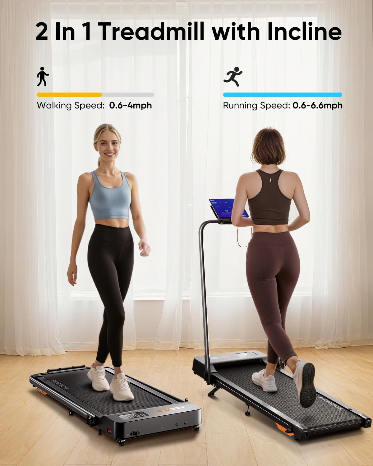 2-in-1 Foldable Treadmill with 3-Level 10% Incline, Walking Pad for Home Small Office, Compact Portable Under Desk Treadmill with Handle,Dual LED Display, APP & Remote, 300 lbs Capacity - Image 2