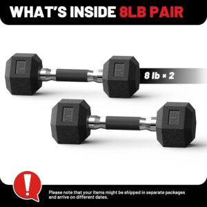 PAPABABE Hex Dumbbell Set with Rubber Grip 2.5-125lb, Odorless Rubber Coated Weight Fixed Dumbbells Set of 2, Weights for Women at Home, Hand Weights for Home Gym & Strength Training,Pesas Para Ejercicios
