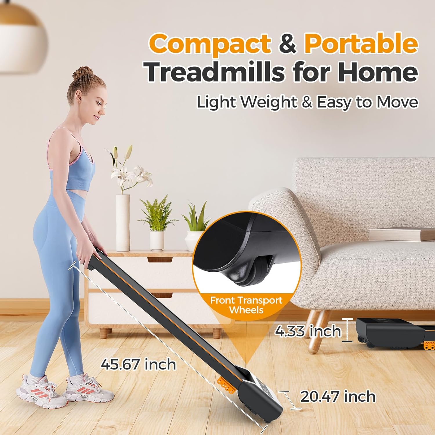 Walking Pad with Incline, Under Desk Treadmill for Home, 2.5 HP Portable Treadmills with Incline, Compact Treadmill Small Running Pad with LED Display, Remote Control - Image 7