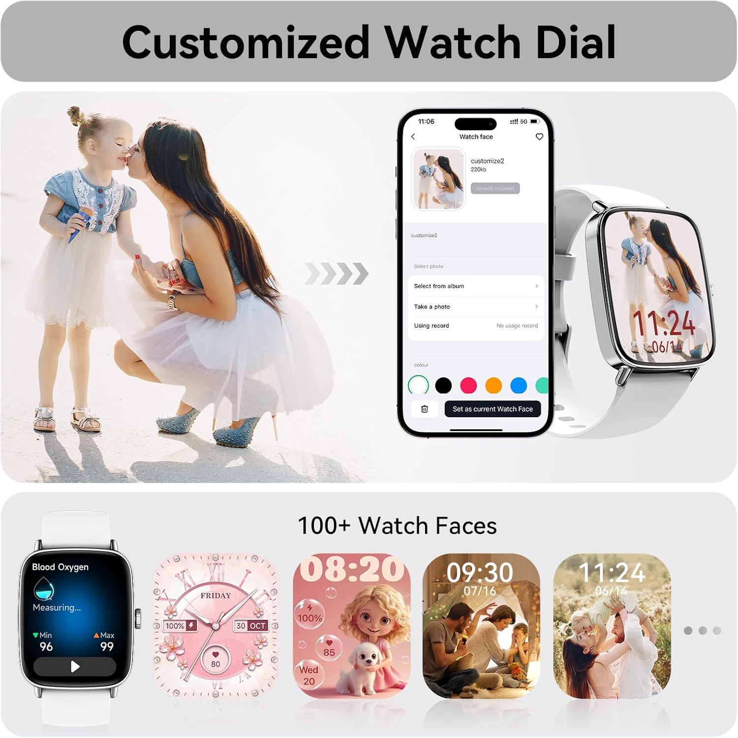 Tensky Smart Watch for Women Android & iPhone, 1.85" Touch Screen Fitness Tracker with Answer/Make Call, IP68 Waterproof 24/7 Health/Sleep Monitor, Pedometer, 100+ Sport Modes (2 Bands) - Image 6