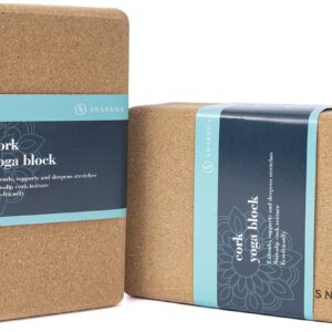 SNAKUGA Cork Yoga Block 2 Pack for Pilates, 4” or 3” Non-Slip & High Density Blocks for Meditation, Fitness and Stretching, Supportive and Flexibility Brick for Improve Poses Balance