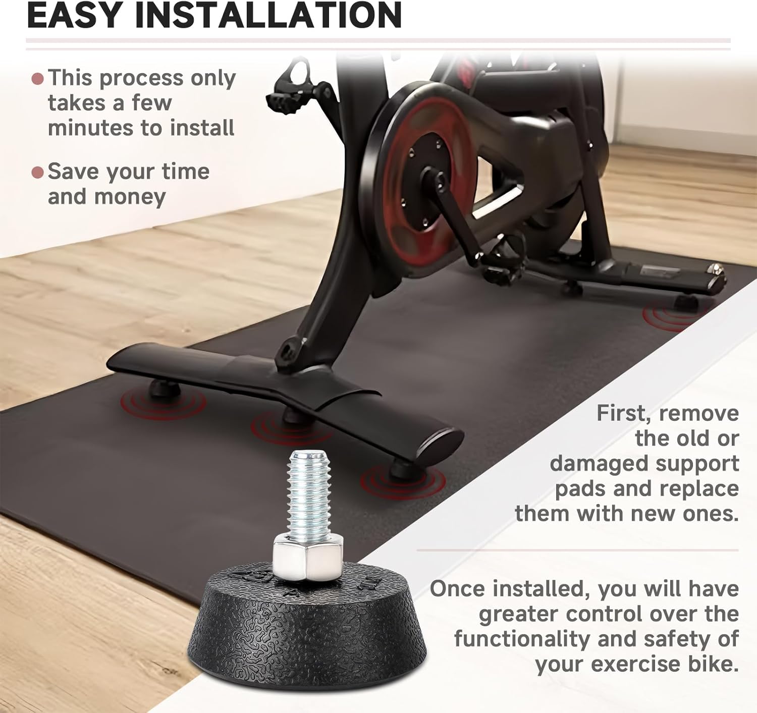 (4 Pack) for Peloton Exercise Bike Support Foot Pad, Upgraded Stainless Steel 3/8" Leveling Screws, Rubber Swivel Non-Slip Shock-Absorbing, Easy Install Replacement Parts - Image 7