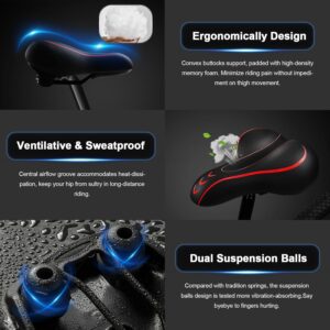 Xmifer Oversized Bike Seat, Comfortable Bike Seat – Universal Replacement Bicycle Saddle – Waterproof Leather Bicycle Seat with Extra Padded Memory Foam – Bicycle Seat for Men/Women