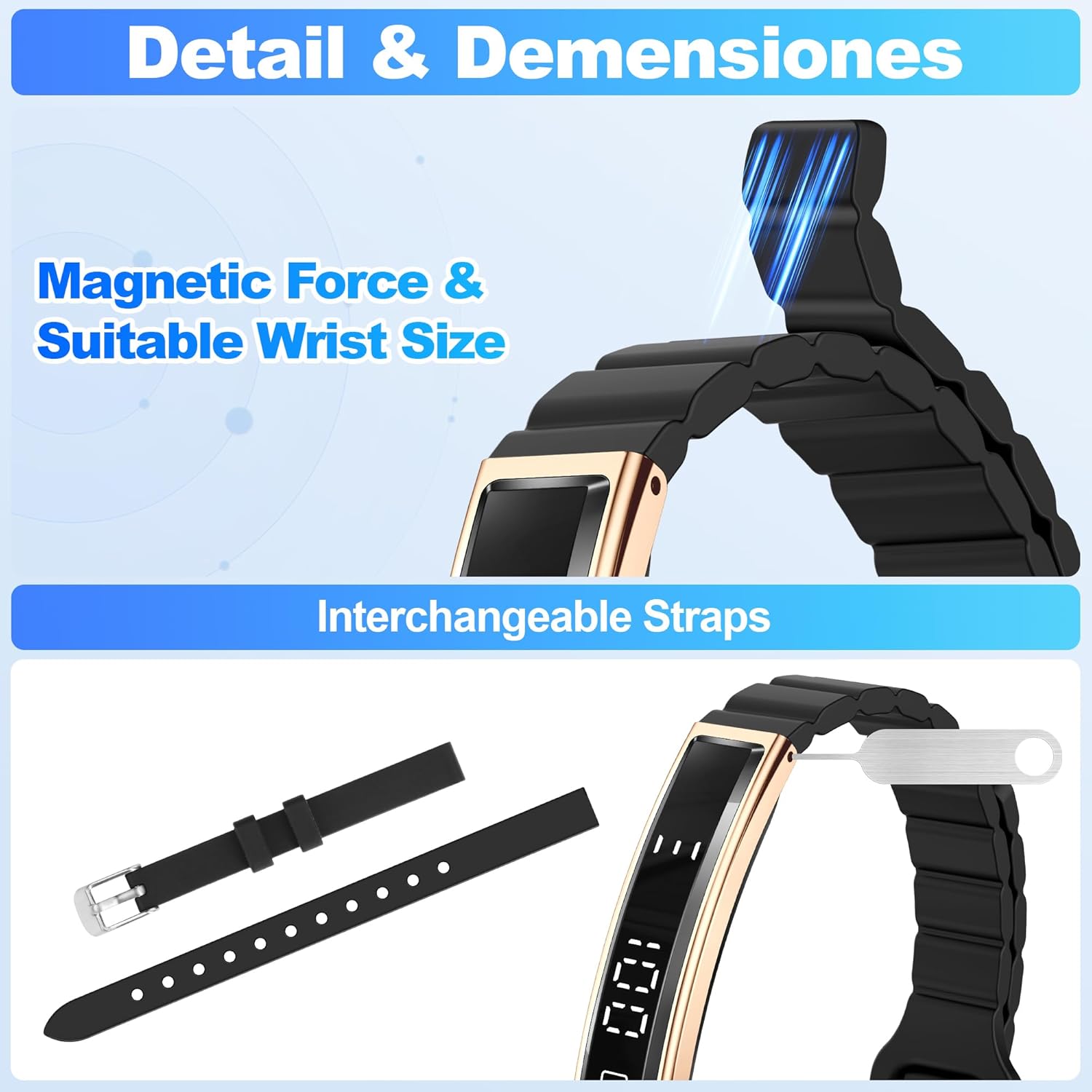 Smart Bracelet, Wearable Activity & Fitness Tracker Band, 24H Sleep Tracker, All-Day Continuous Heart Rate, Blood Pressure Stress HRV Monitor, Smart Wristband with Free APP 2 Bands, Rose Gold - Image 7