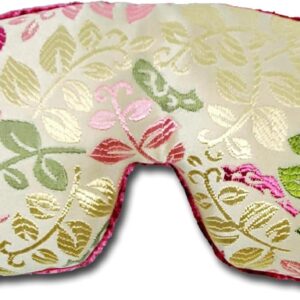 Opulence Weighted Yoga Eye Mask – Handmade Relaxation Pillow for Meditation & Savasana – Unscented, Flaxseed Filled, Satin & Velvet with Adjustable Strap – Creamy Leaves – TEMF-CL