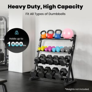 LIONSCOOL Adjustable 4-Tier Dumbbell Rack Stand – Heavy Duty 1000LBS Weight Storage for Dumbbells, Kettlebells | Home Gym Equipment Organizer