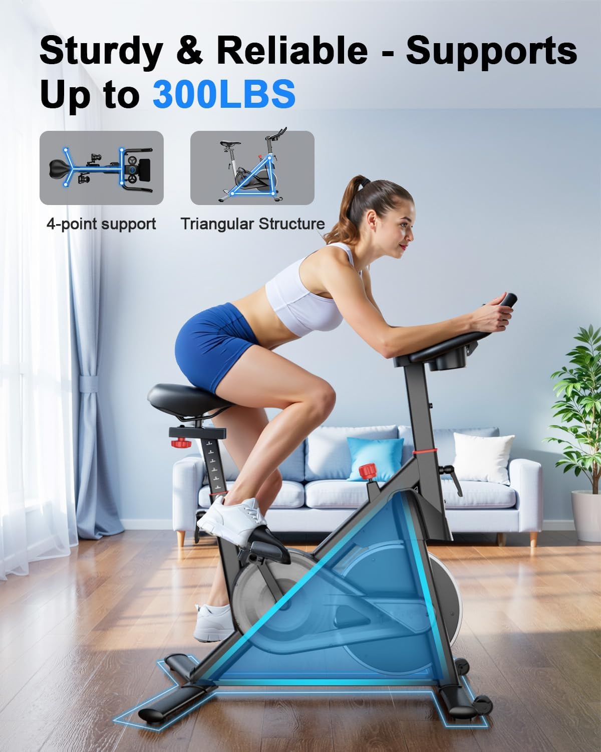 Superun Exercise Bike, Stationary Bikes for Home with Brake Pad, Low Noise Spin Bike with 300LBS Weight Capacity, Indoor Cycling for Home Gym with Pad Mount LCD Monitor and Cup Holder - Image 6