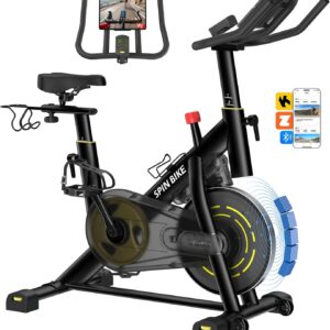 YAMO Exercise Bike, Upgraded Stationary Bikes for Home Cardio with App Compatible, Adjustable Quiet Magnetic Resistance Indoor Cycling Bike 300 LBS Capacity Comfortable Seat Cushion & Tablet Mount