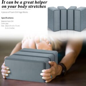 4 Pcs Yoga Blocks Soft EVA Foam Supportive Yoga Brick Non Slip Exercise Block Equipment for Pilates Exercise Workout Meditation Supplies, Grey, 9 x 6 x 3 Inches