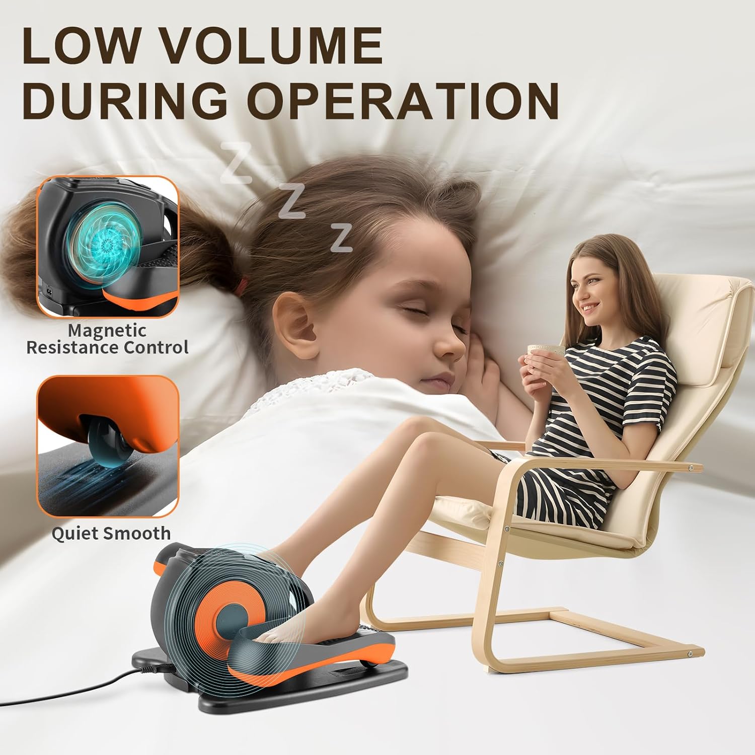 Under Desk Elliptical Machine, Electric Leg Exerciser for Seniors, Compact Seated Pedal Exerciser, Portable Elliptical Trainer with Remote and Non-Slip Pedals for Teens Adults - Image 5