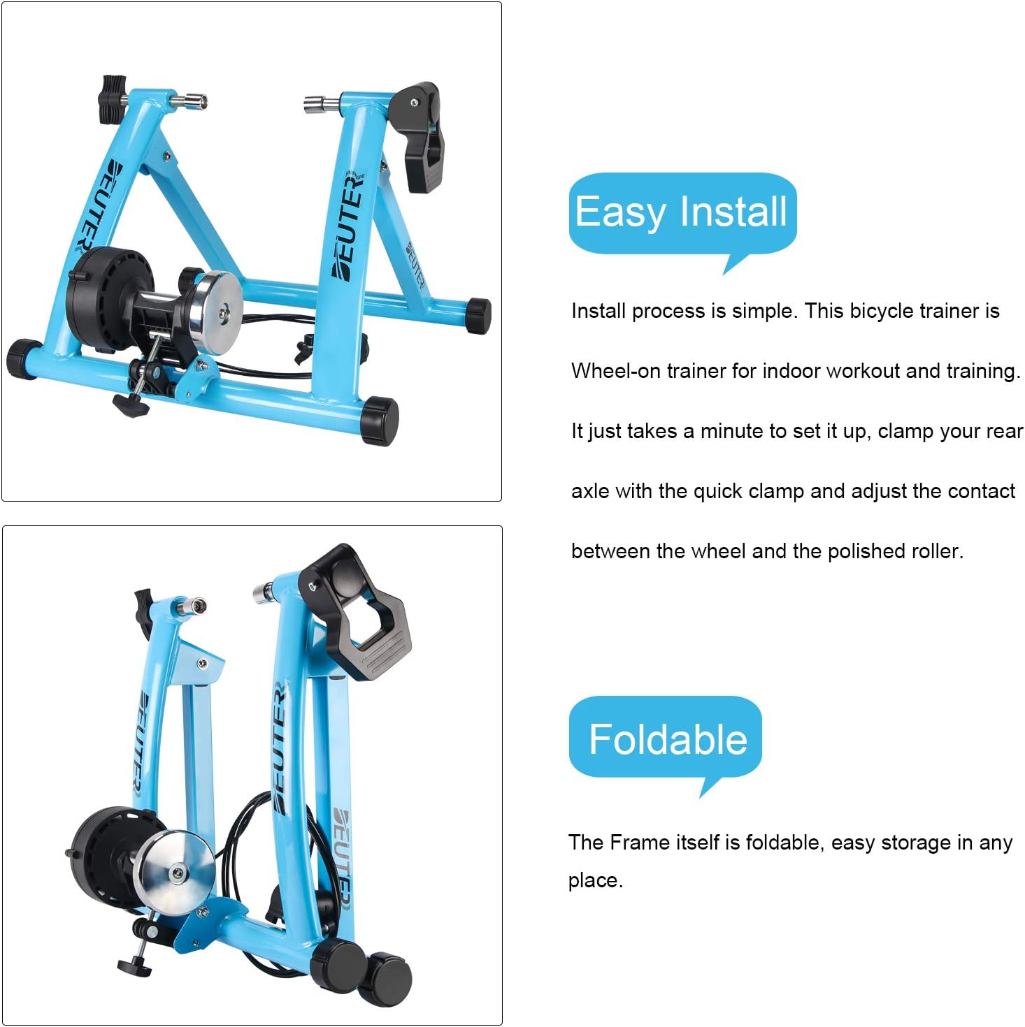 Bike Trainer, Magnetic Bicycle Stationary Stand for Indoor Exercise Riding, 26-29" & 700C Wheels, Quick Release Skewer & Front Wheel Riser Block Included - Image 7