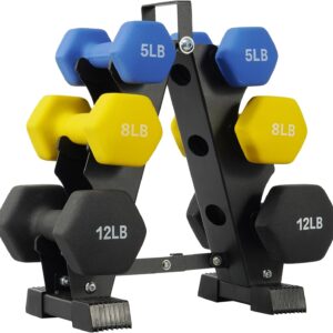 Fitvids Neoprene Coated Dumbbell Set with Rack, Free Hand Weight Set For Home Gym Workout, Anti-Slip, Anti-roll, 20LBS, 32LBS, 50LBS and 56LBS Sets, Multiple Weight Options