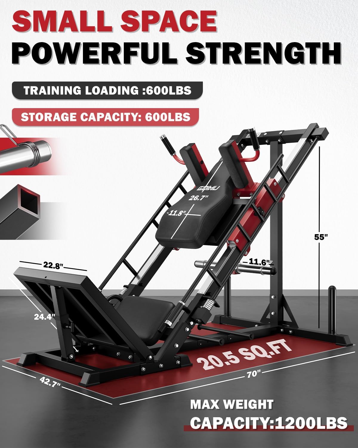Leg Press Hack Squat Machine with Back Support Cushion, 3 in 1 Adjustable Leg Press Machine with Quad Track Roller System, Hack Squat Machine - Image 6