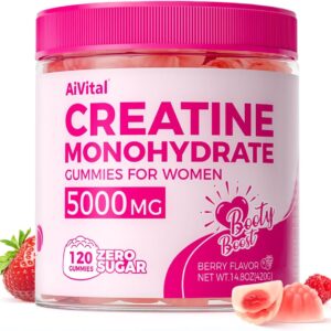 AiVital™ Creatine Gummies for Women, 5000mg Creatine Monohydrate Gummies+2000mg Collagen+1000mg BCAA, Women-Specific Formula, Sugar Free, 30 Servings, 120 Counts(Berry)