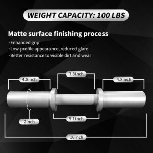 16″ Olympic Dumbbell Handle, Dumbbell Bar for 2-inch Olympic Weight Plates, Loadable Dumbbells for Home Gym Strength Training, 2 Pair of Spring Collars Included