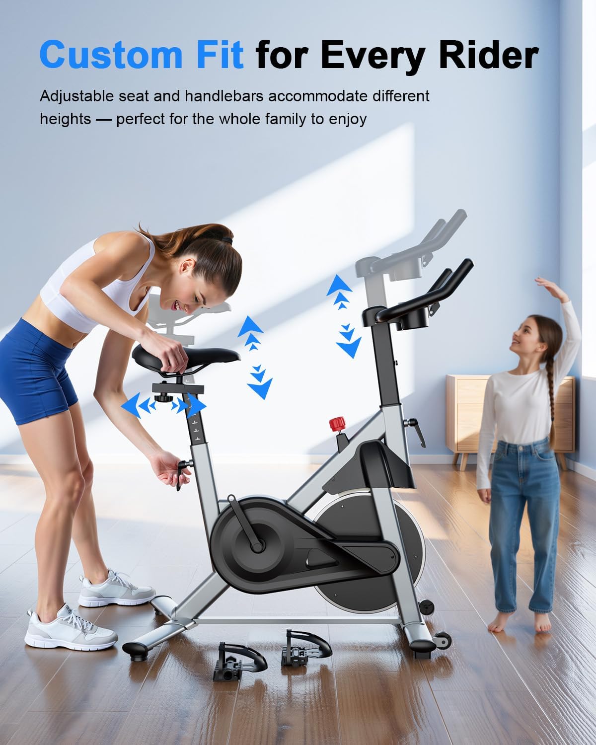 Superun Exercise Bike, Stationary Bikes for Home with Brake Pad, Low Noise Spin Bike with 300LBS Weight Capacity, Indoor Cycling for Home Gym with Pad Mount LCD Monitor and Cup Holder - Image 8