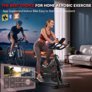 Exercise Bike, Wenoker Magnetic Resistance Stationary Bike for Home App Sync Indoor Bike with 350lbs Weight Capacity, Tablet Holder and Fitness Courses for Weight Loss