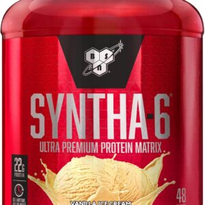 BSN SYNTHA-6 Whey Protein Powder, Micellar Casein, Milk Protein Isolate Powder, Vanilla Ice Cream, 5 Pounds, 48 Servings (Pack of 1) – Package May Vary