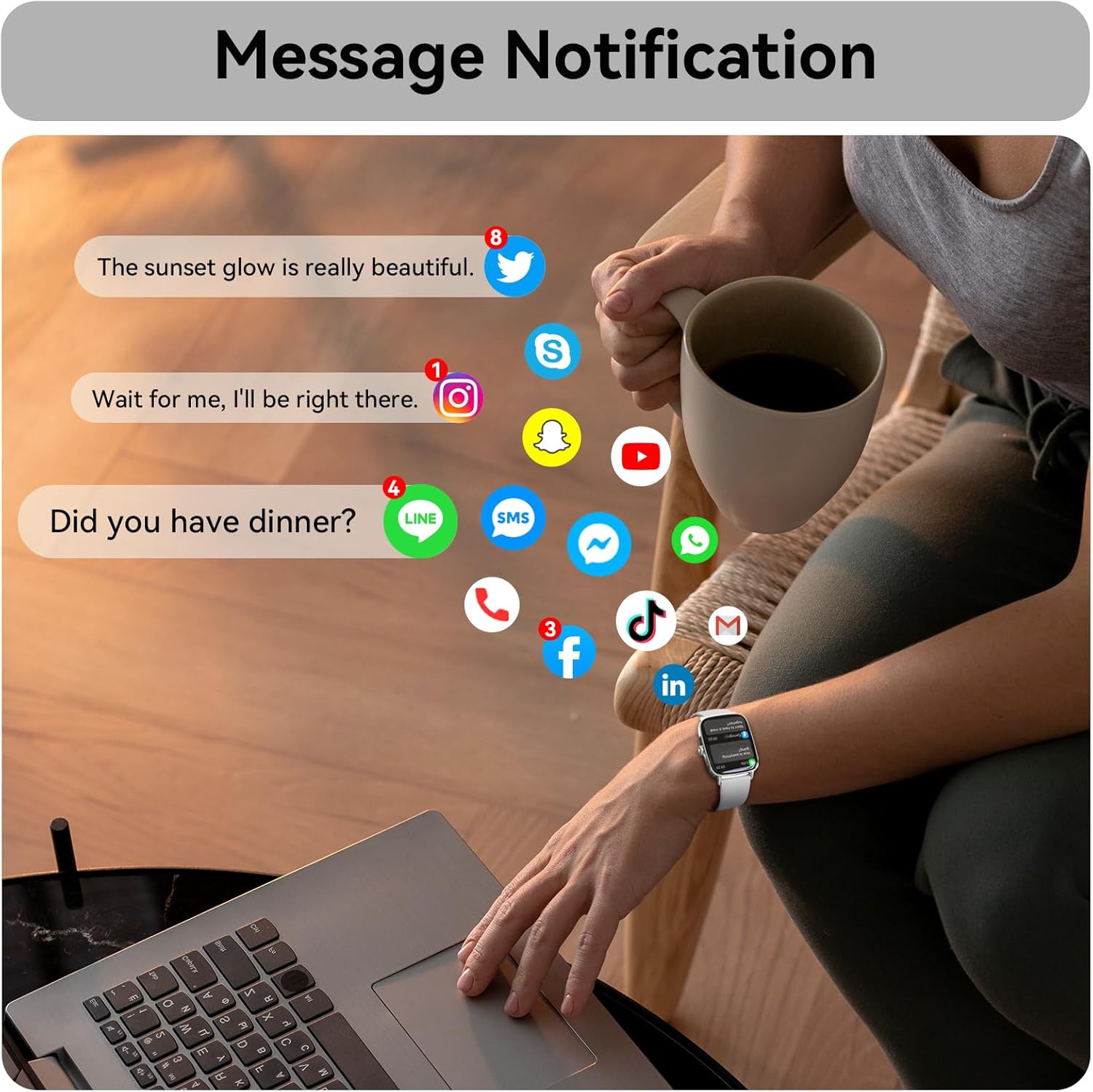 Tensky Smart Watch for Women Android & iPhone, 1.85" Touch Screen Fitness Tracker with Answer/Make Call, IP68 Waterproof 24/7 Health/Sleep Monitor, Pedometer, 100+ Sport Modes (2 Bands) - Image 2