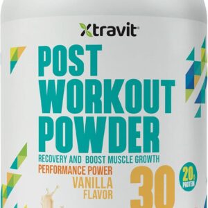 Post Workout Powder – Natural Vanilla Nutrition Supplement with 20g Protein, Essential Amino Acids, Creatine, & GI Support for Men & Women – No Added Sugar or Fillers, 38.8 oz., 30 Servings