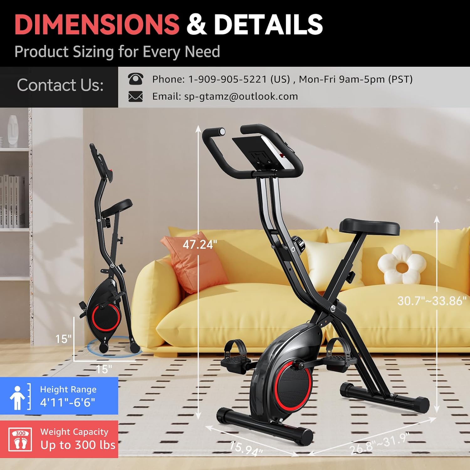 Lightweight 33LB Foldable Exercise Bike for Small Apartments, Stationary Bikes for Home Workout, Indoor Portable Cycling Bike with 16-Level Magnetic Resistance, 260LBS Capacity, 5.5 LBS Flywheel - Image 5
