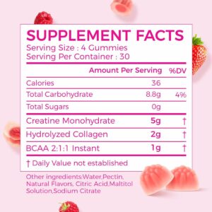 AiVital™ Creatine Gummies for Women, 5000mg Creatine Monohydrate Gummies+2000mg Collagen+1000mg BCAA, Women-Specific Formula, Sugar Free, 30 Servings, 120 Counts(Berry)