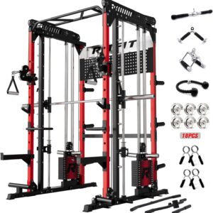 RitFit M1 & M1 Pro Smith Machine with Cable Crossover System, Multi-Function Squat Rack Power Cage for Home Gym, Power Rack and Packages