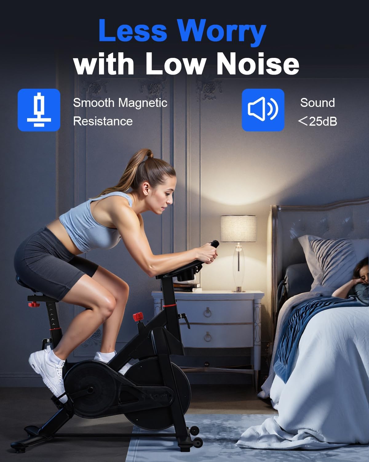 Superun Exercise Bike, Stationary Bikes for Home Gym with 32-Level Magnetic Resistance, 300LBS Capacity Indoor Cycling Bike with Comfortable Seat, LED Display - Image 3