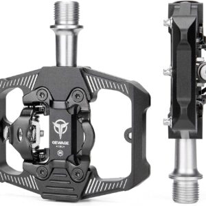 Mountain Bike Pedals – Dual Function Flat and Clipless Pedal – 3 Sealed Bearing Platform Pedals Compatible with SPD, Bicycle Pedals for BMX Spin Exercise Peloton Trekking Bike