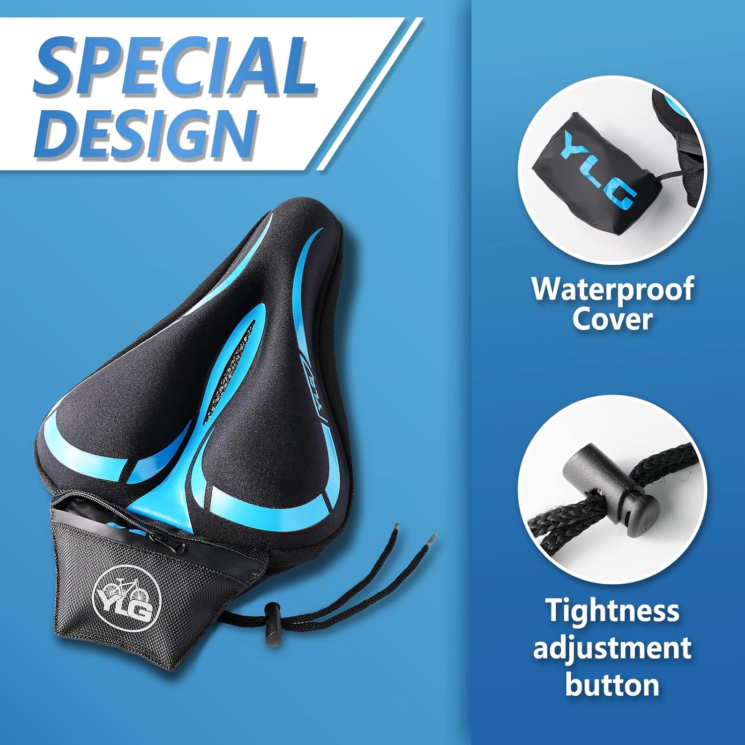 YLG Bike Seat Cover, Memory Foam & Gel Bike Seat Cushion Cover for Men Women, Comfortable Bicycle Seat Cover for Peloton/Fixed/Cruiser/Indoor/Outdoor Bike seat with Waterproof Cover - Image 4