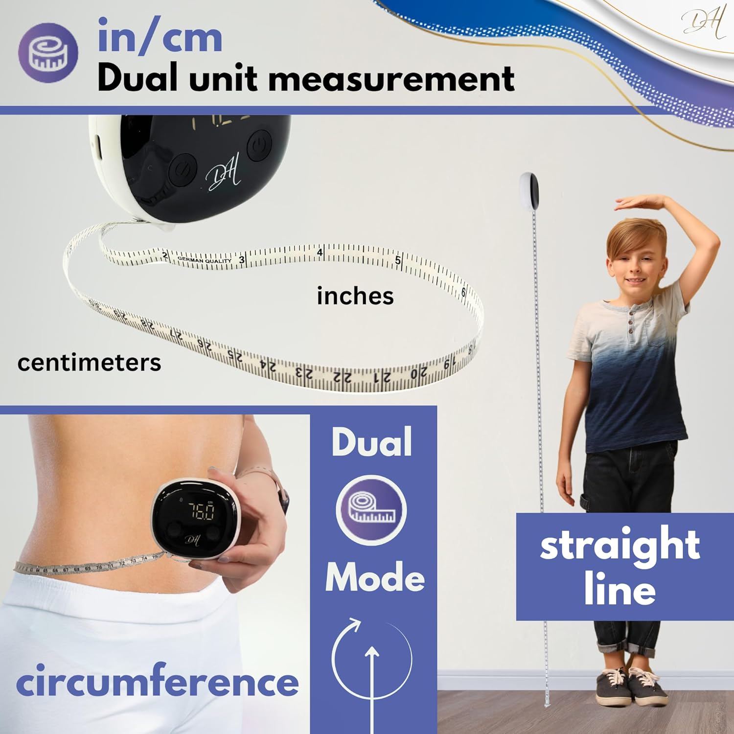 Diamond Hills Rechargeable Smart Body Tape Measure, Measuring Tape for Weight Loss, 60in/150cm, Bluetooth Body Measurement with App, Fitness Measurement Device for Muscle Gain, Waist - Image 4