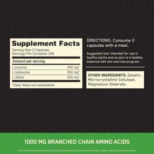 Optimum Nutrition Instantized BCAA Capsules, Keto Friendly Branched Chain Essential Amino Acids, 1000mg, 400 Count