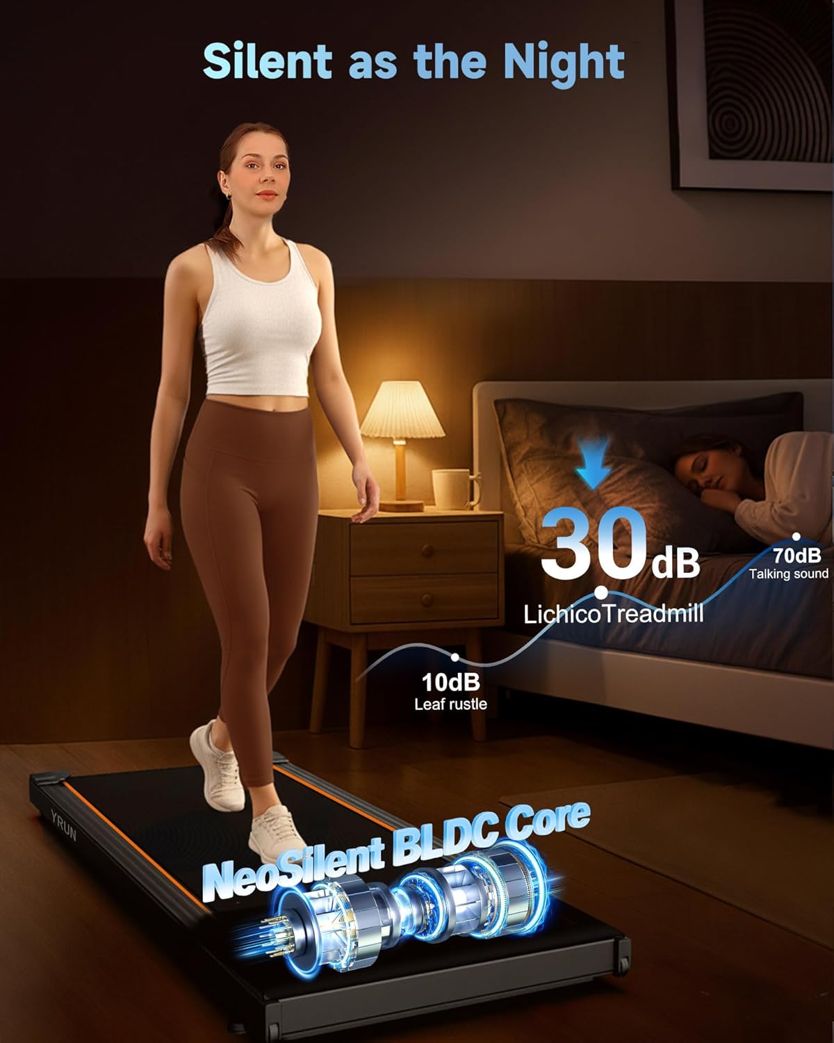 YRUN NeoSilent Walking Pad Under Desk Treadmill for Home with BLDC Core and Extra-Large Belt, App and Remote Control, Portable and Compact for Small Space - Image 2