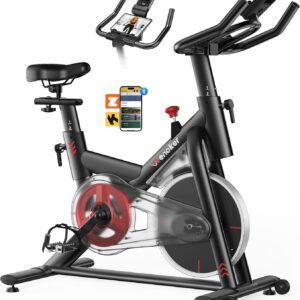 Exercise Bike for Home – 350LB Indoor Cycling Bike, Low Noise Stationary Spin Bike with App Sync, Adjustable Seat, LCD Monitor, Smooth & Quiet for Cardio Workout
