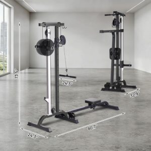 2 in 1 Rowing & Cable Machine Adjustable LAT Pull Down and Low Row Cable Machine with High and Low Pulley Stations, Multi-Function Compact Rowing Machine for Home Gym