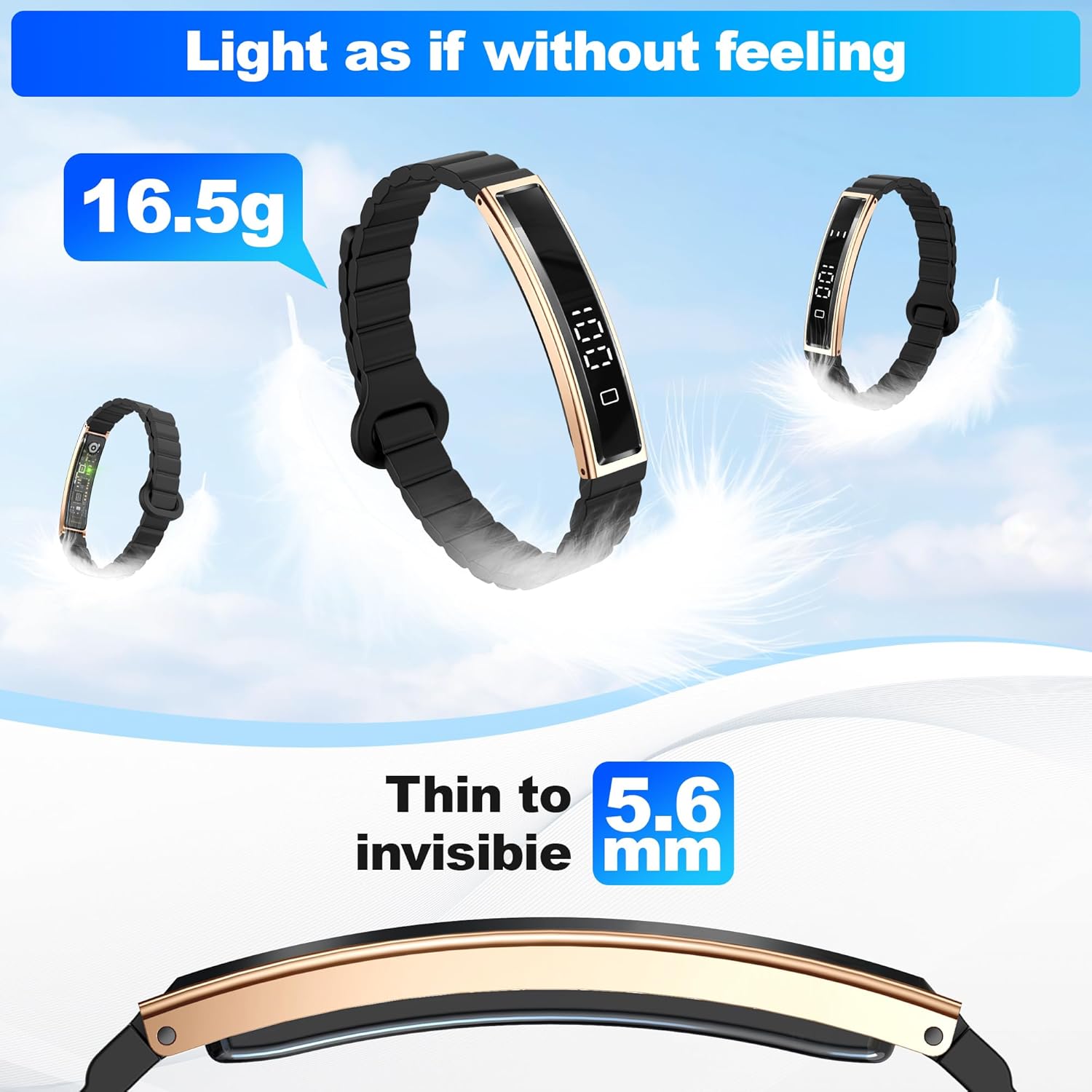 Smart Bracelet, Wearable Activity & Fitness Tracker Band, 24H Sleep Tracker, All-Day Continuous Heart Rate, Blood Pressure Stress HRV Monitor, Smart Wristband with Free APP 2 Bands, Rose Gold - Image 3