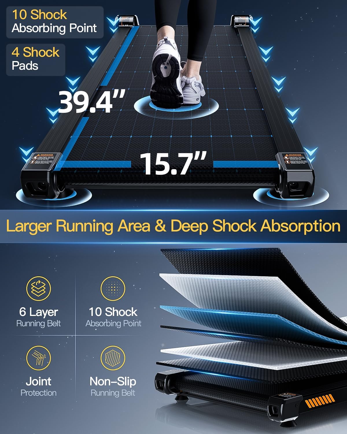 Walking Pad Treadmill with Auto Incline, 6 in 1 Under Desk Treadmill, 6-Level Incline Treadmills, 2.5HP Portable Treadmills for Home with 330LBS Capacity, LED Display, Remote Control - Image 8