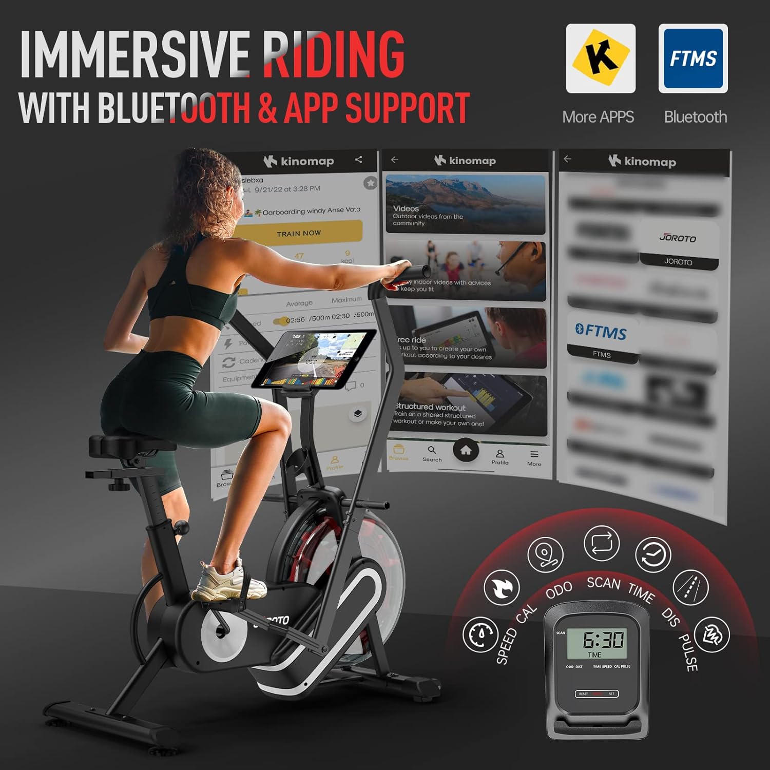 JOROTO XR5 Exercise Bike,Assault Bike,Stationary Upright Indoor Cycling Bike with Dual Acction Handlebars,Recumbent Cross Trainer and Elliptical Exercise Machine Support Bluetooth & Heart Rate - Image 4